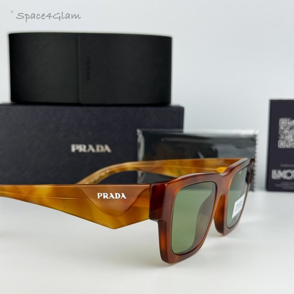 NEW Prada PRA06S 11P60C Cognac Tortoise Green Square Unisex Sunglasses PR A06S - Picture 6 of 8